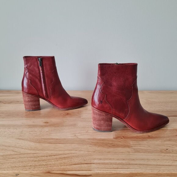Frye Flynn Ankle Boots Booties Zip Block Heel Red Clay Pointed Toe 8.5 Leather - Picture 4 of 8